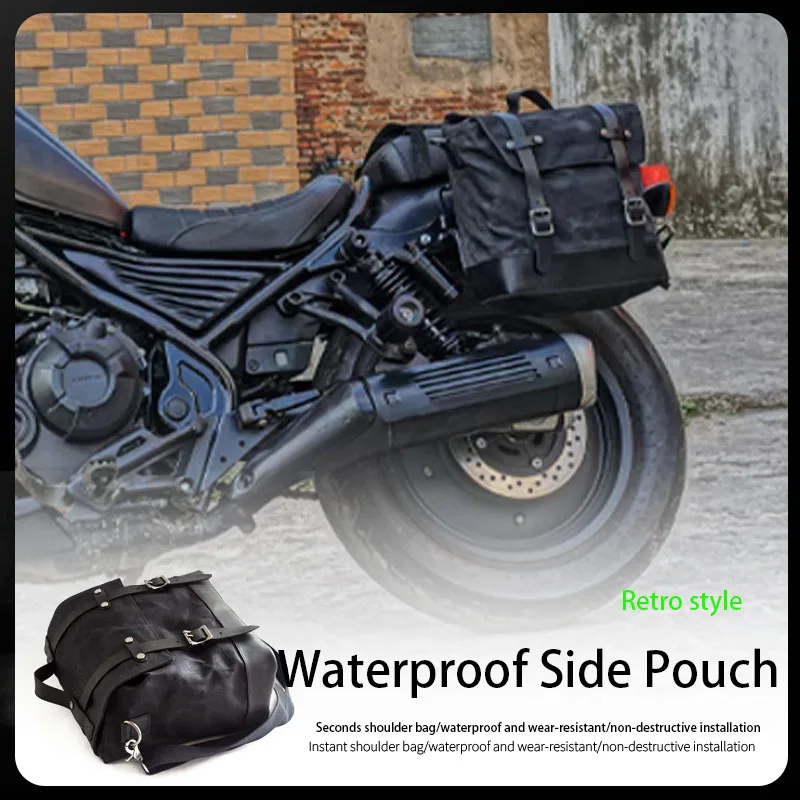 For Harley 886 R1200GS BAG Vintage Motorcycle Side Bag Universal Waterproof Side Bag Motorcycle Canvas Bag Rider Seat Bag