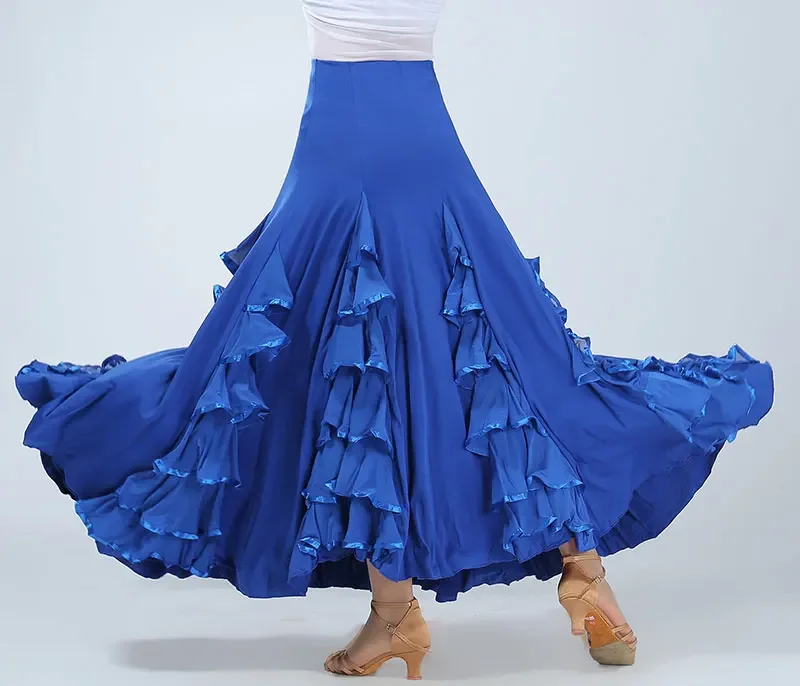 Women Modern Dance Skirt Long Ruffle Ballroom Skirts Standard Flamenco Dance Costume Spanish Flamenco Dress Waltz Skirt