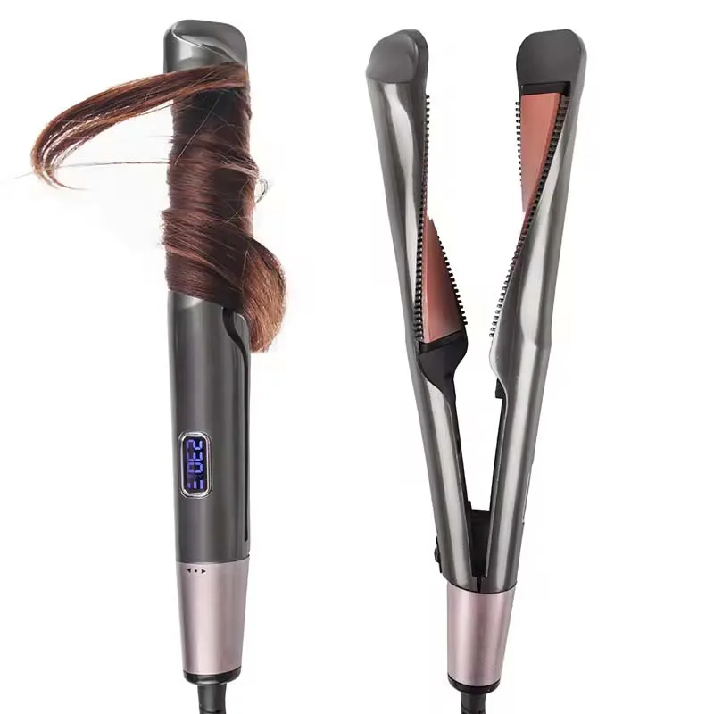 Twisted Flat Iron 2 in 1 Hair Straightening and Curling Iron Lcd Ceramic Hair Curler and Straightener Magic Hair Curler