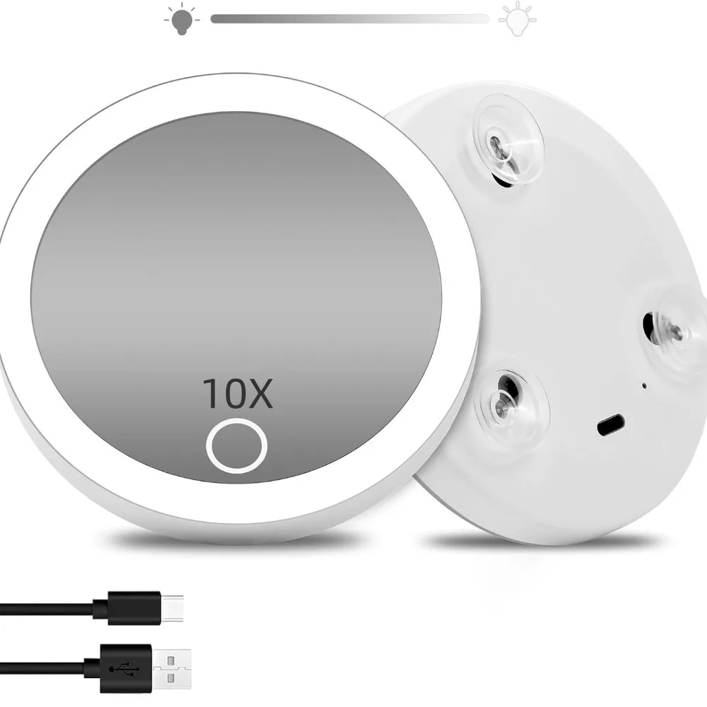 with 3 Suction Cups 10x Magnifying LED Makeup Mirror 4-inch Lighted Travel Vanity Mirror Rechargeable Magnification Mirror