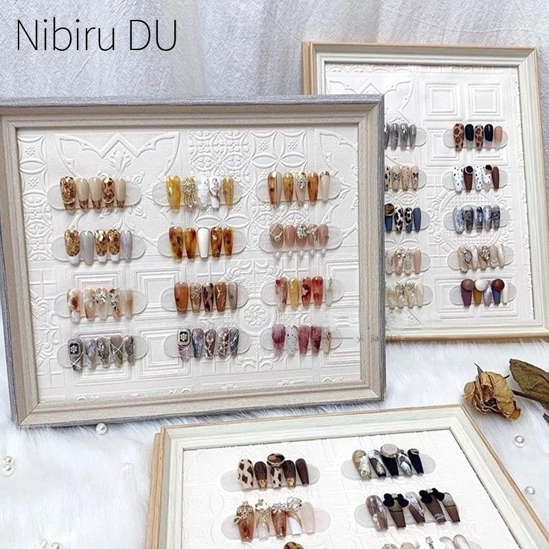 Embossed Nail Art Display Board Dust-proof False Tips Showing Shelf Cards Nail Gel Polish Stand Photo Frame Manicure Tools