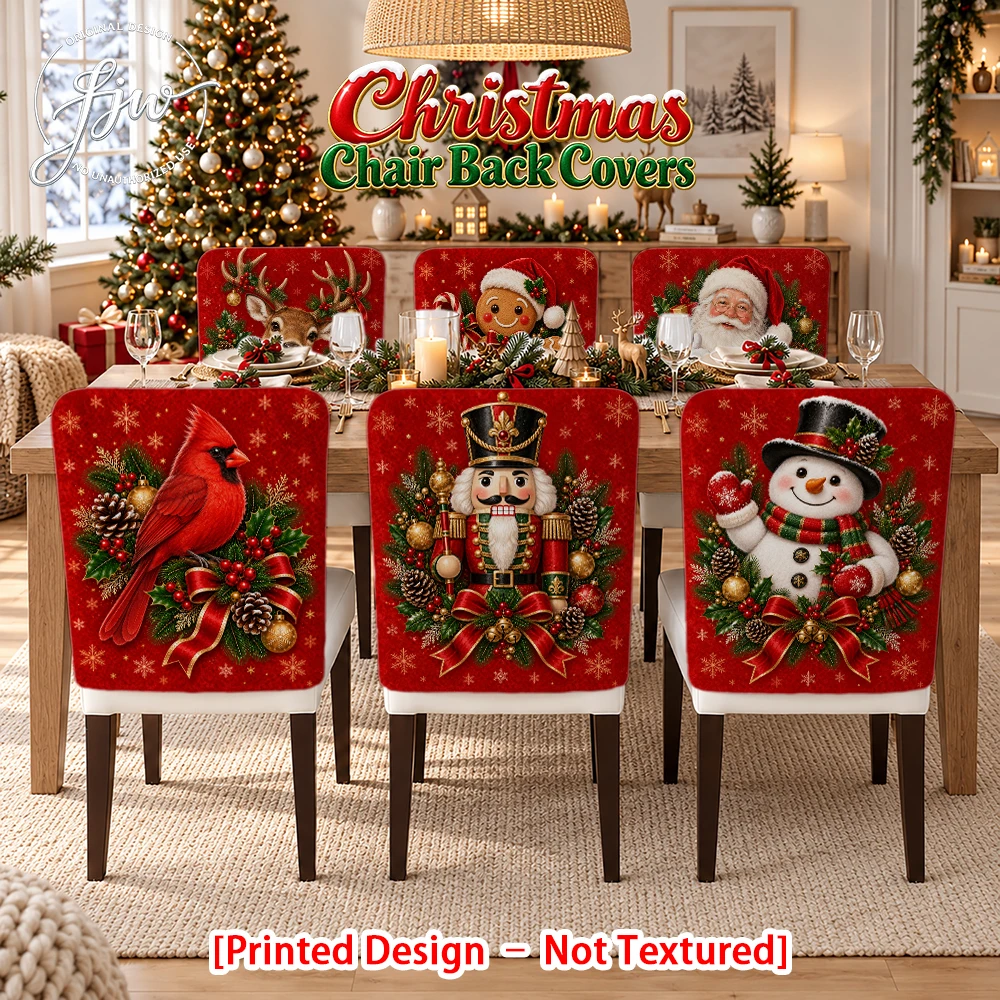 2/4/6pc Christmas Chair Back Covers Festive Holiday Dining Chair Slipcovers with Santa Snowman Nutcracker Designs
