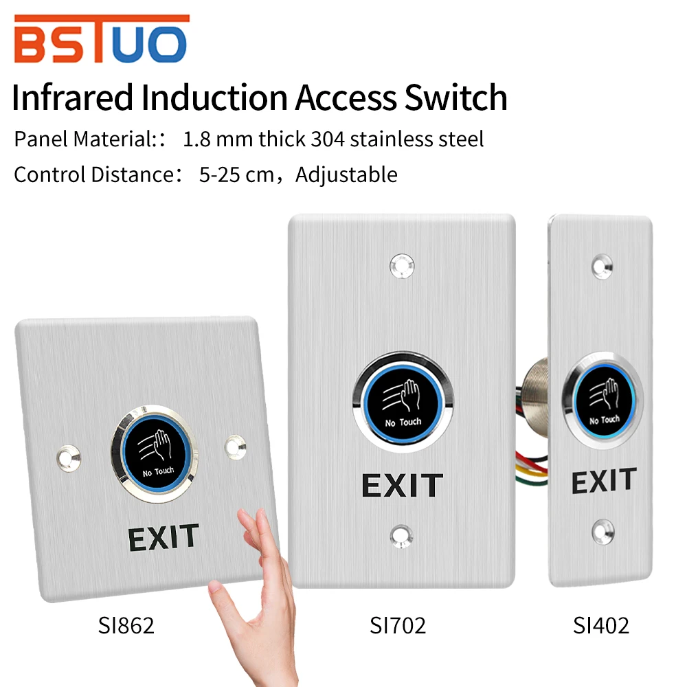 

Door Exit Release Button Stainless Steel Panel Gate Waterproof Push Switch No-Touch For Door Access Control System To Open Door