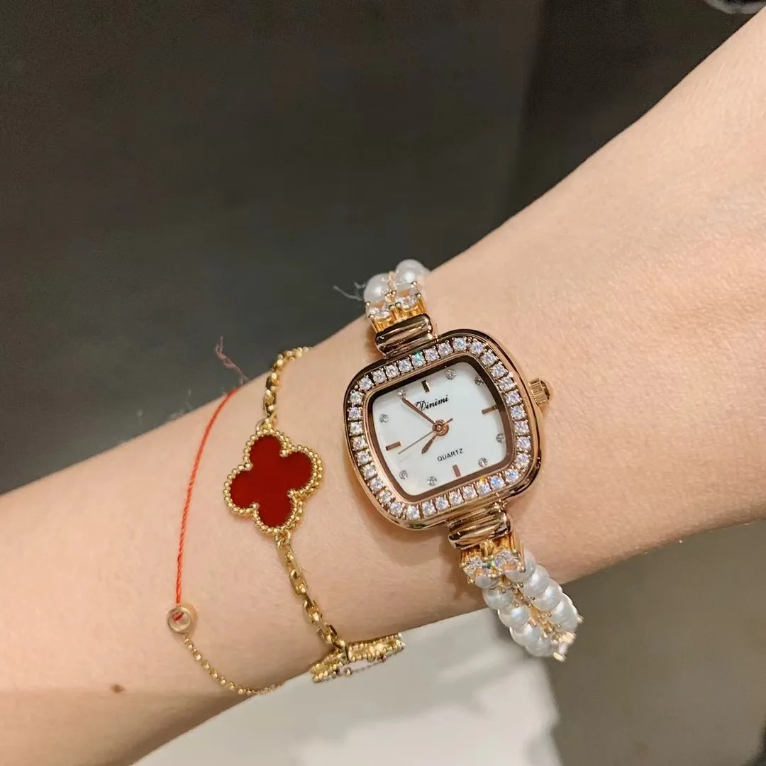 Freshwater Natural Pearls Bracelets Watches for Women Vintage Antique Jewelry Watch Square Retro Crystals Wrist watch  Relogios