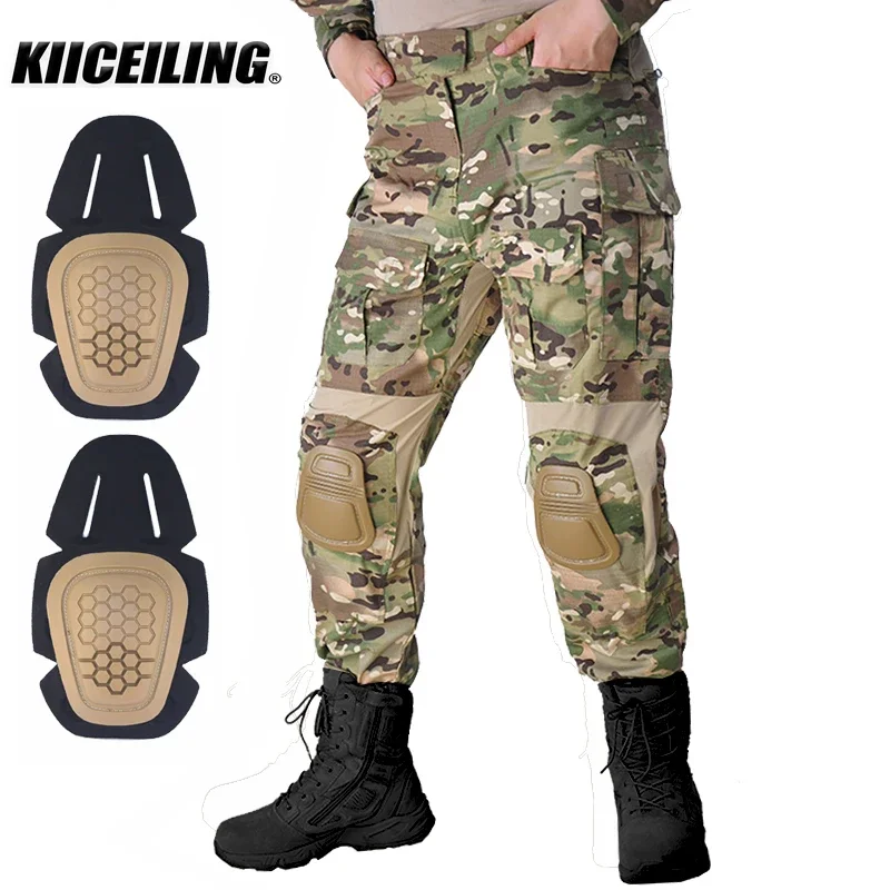 KIICELING-Pantalones tácticos G3 de verano, pantalones Multicam de camuflaje negro, parches elásticos de combate con rodilleras, pantalones Cargo, ropa