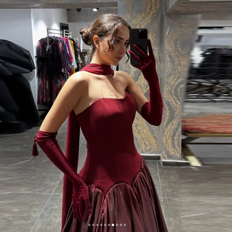 فساتين سهرة مخصصة بدون حمالات أشرطة على شكل حرف A فستان حفلات براقة مطوي فيستدوس دي فييستا أنيقة #4