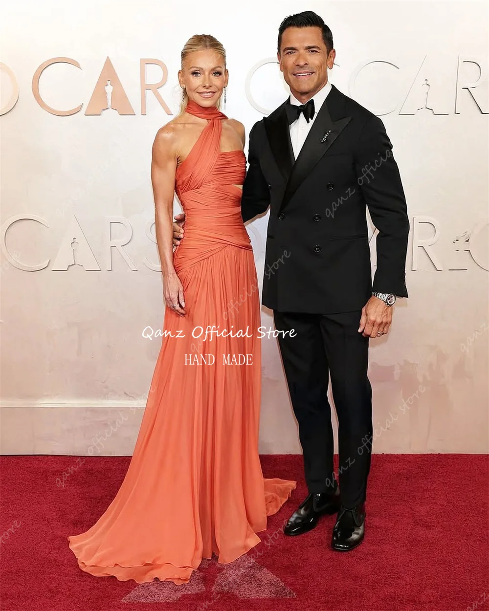 فساتين سهرة شيفون برتقالية عصرية من Qanz للنساء برقبة رسن مفتوحة وفتحة طويلة على شكل حرف A فساتين حفلات مخصصة من Vestidos Para Mujer