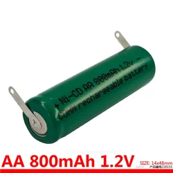 2pce with solder tab rechargeable Ni-CD AA 1.2v 800mAh flat head No.5 battery