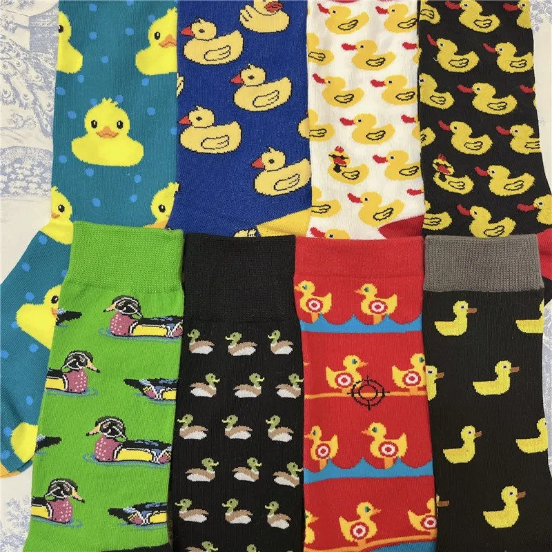 Adult Crew Unisex Cartoon Yellow Duck Socks Colorful Mallard Bird Quack Duckling Goose Poultry Fowl Fashion OOTD Little Gift Sox