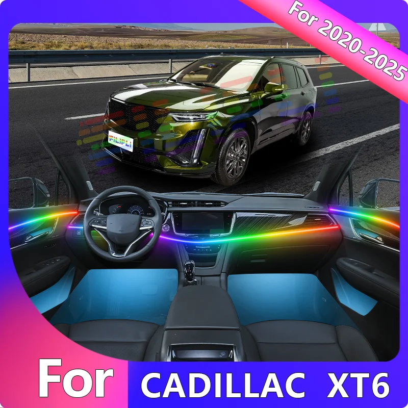 

FILIPLI For The CADILLAC XT6 For 2023 Voice Controlled Car Interior LED Mood Light Cyberpunk Car Ambient Light Easy To Install