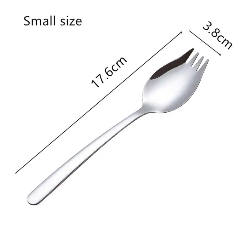 Fruit Fork Spoon Longhandle Stainless Steel Ice Cream Salad Dessert Tableware Convenient Western Multi-Function Silver Spork