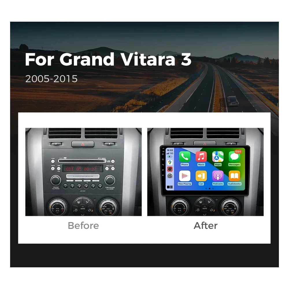 Android 14 For Suzuki Grand Vitara 3 2005 - 2015 Car Radio Multimedia Video Player GPS Navigation Carplay Auto No 2Din 2 Din DVD