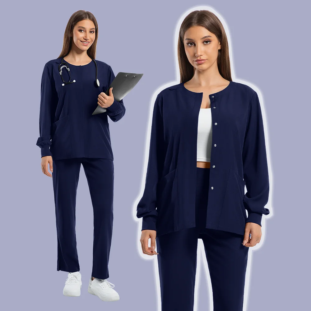 

Medical Uniforms Round Neck Nurse Scurbs Jacket Set Women Hospital Doctor Workwear Oral Dental Surgery Work Uniform Long Sleeve