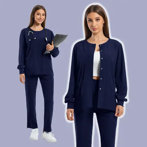 Uniformi mediche Girocollo Infermiera Scurbi Giacca Set Donna Medico ospedaliero Abbigliamento da lavoro Chirurgia dentale orale Uniforme da lavoro Manica lunga