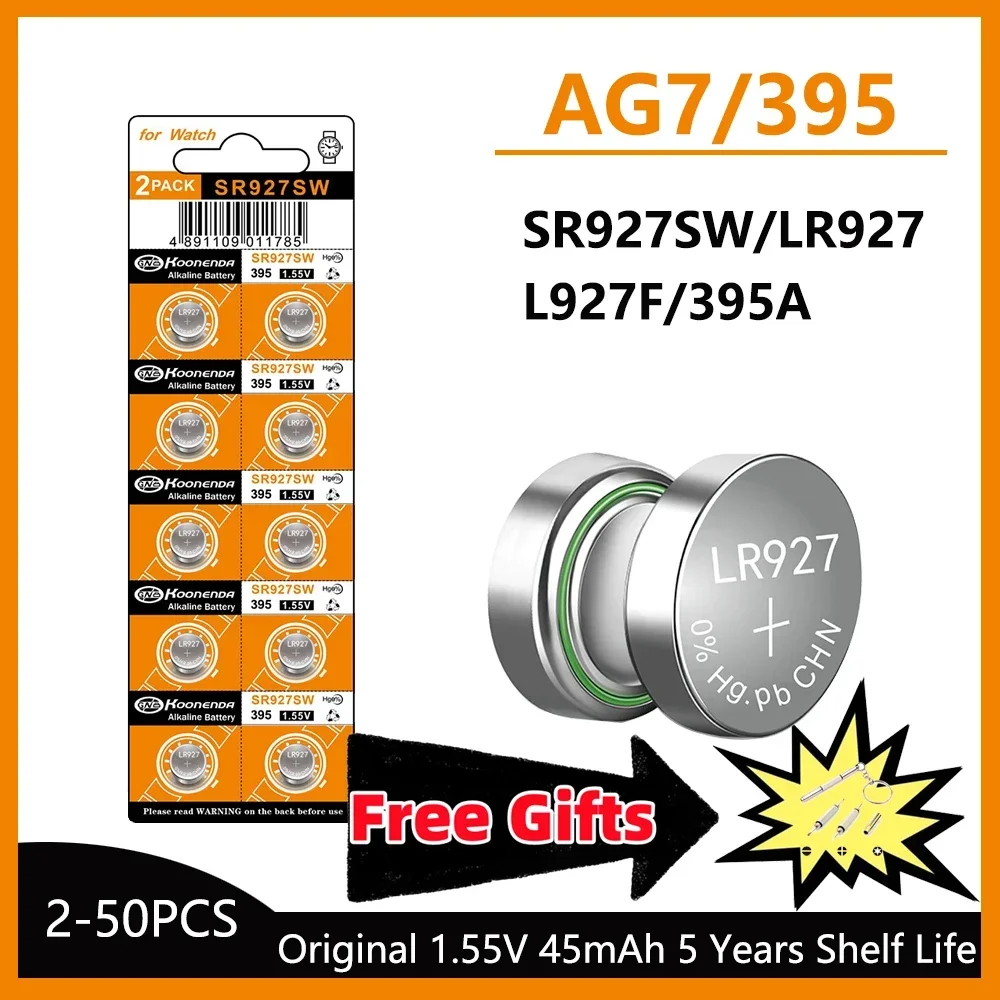 High Capacity 5-50pcs AG7 Alkaline 1.5V Button Cell Battery LR927 LR57 SR927W 399 GR927 G7 Watch Toys Remotes Cameras with gift