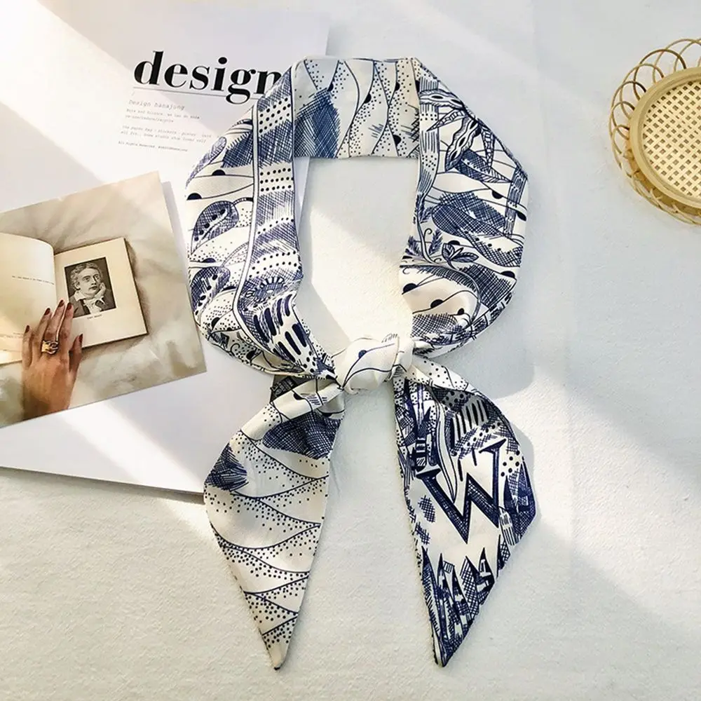 

Rope Satin Bow Long Ribbon Silk Scarf Flowers Female Headwear Silk Scarf Headband Korean Style Headband Printing Hair Scarf