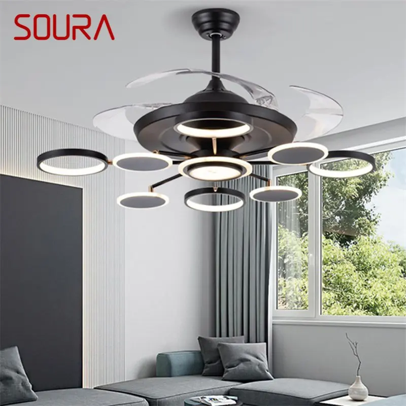 

SOURA New Ceiling Fan Lights Modern Black LED Lamp Remote Control Without Blade For Home Dining Room Restaurant