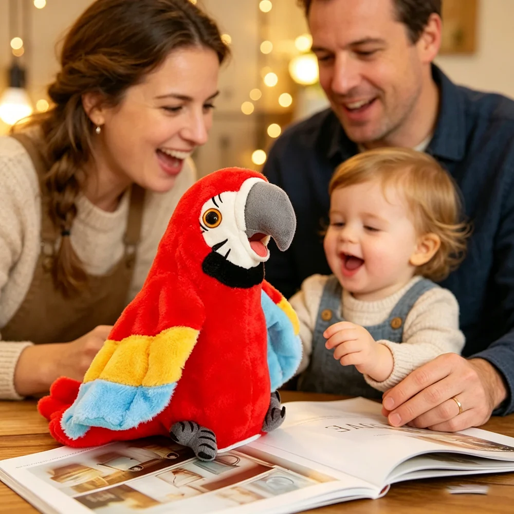 Cute Talking Macaw Parrot Toy, Voice Recording Repeating Plush Bird, Funny Interactive Stuffed Animal for Toddlers & Kids, Safe
