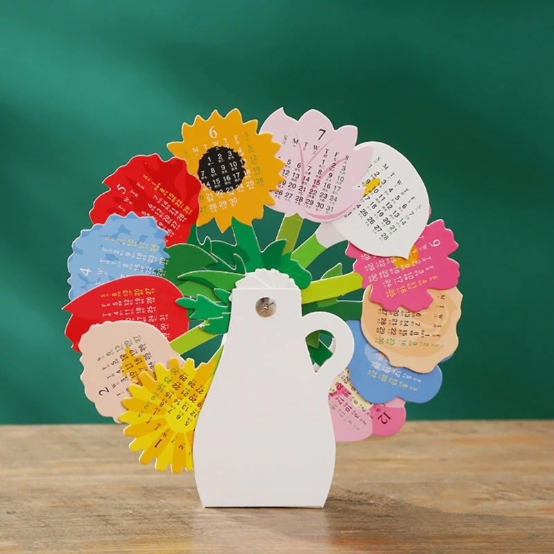 

2024 Desk Calendar Creative Foldable Flower Calendar from January 2024 to December 2024, 12 Flower Shaped Monthly Page