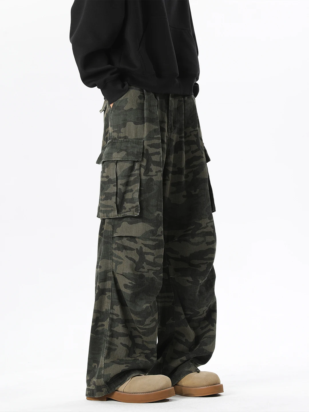 

American Retro Camouflage Workwear Pants Men's Autumn Trendy Brand Haome Straight Leg Loose Wide Leg Casual Long Trousers