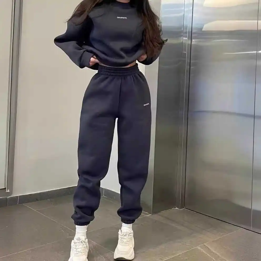 

Fashionable Casual Sweatshirt Set Women's Spring Autumn Two-Piece Suite Leisure Comfortable Cotton Polyester Blend