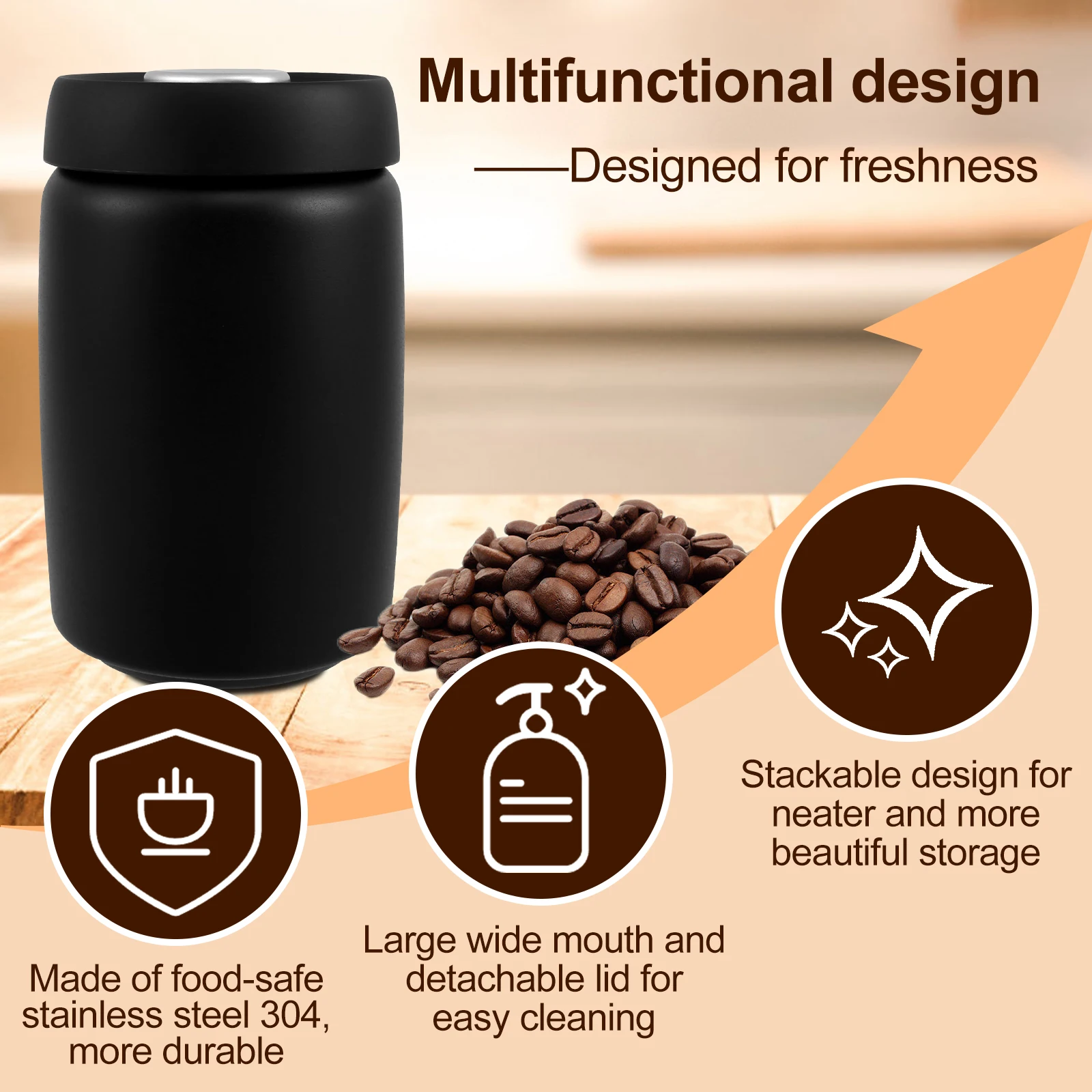 1200ml Coffee Beans Vacuum Canister Airtight Coffee Canister Stainless Steel Coffee Bean Container Multi Use Food Storage Jars