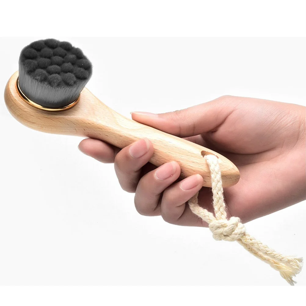 Electric Facial Cleansing Brush Dry Exfoliating Wooden Handle Bath Scrubber for Body