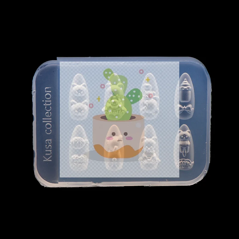 Molde de silicona 3D para decoración de uñas con gato de dibujos animados, bonito oso, molde para tallar uñas, decoración artística de uñas DIY, plantilla de manicura transparente