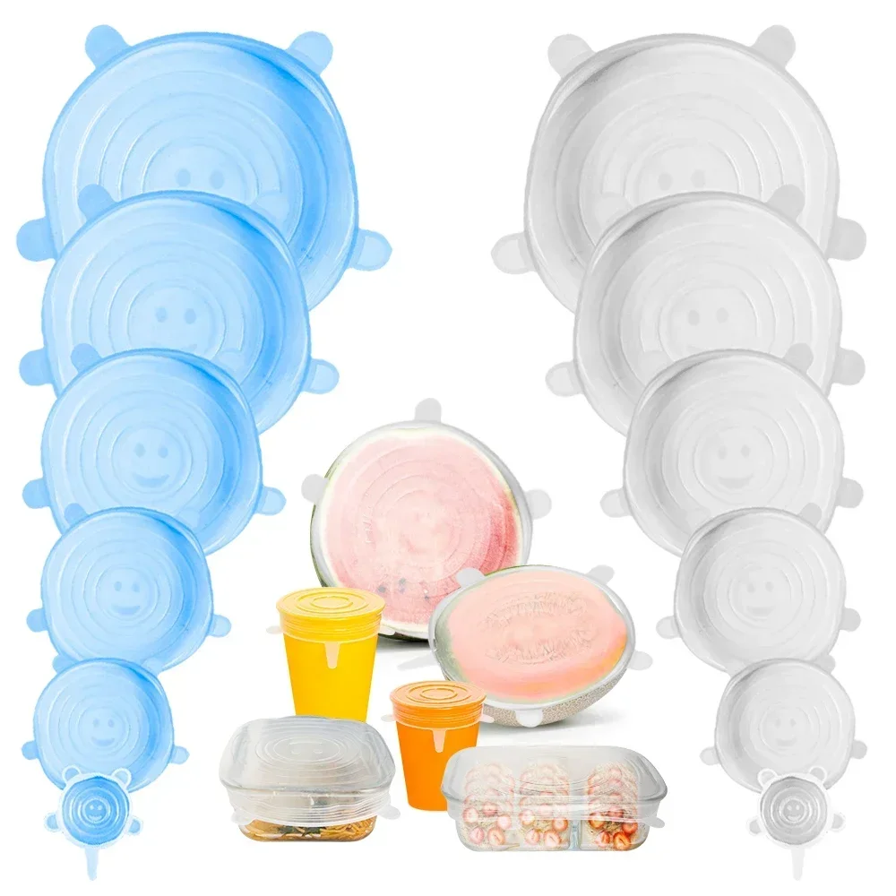 6PCS Silicone Preservation Cover Reusable Airtight Food Round Lids Food Wrap Covers Fresh Keeping Cover Kitchen Accessories