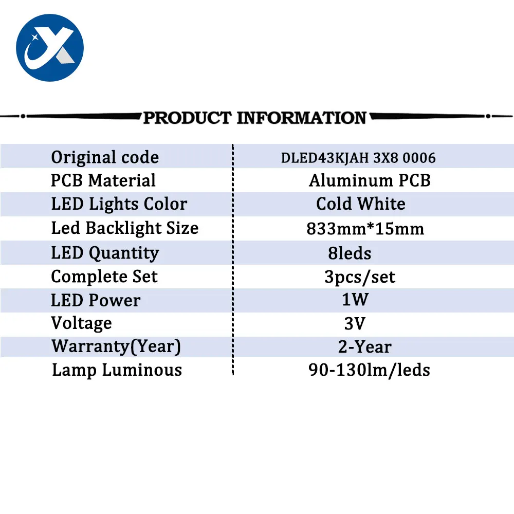 3pcs/set 833mm Led Backlight Strips For TV 43inch DLED43KJAH 3X8 0006 POLAROID V43174KILED PTV4317ILED