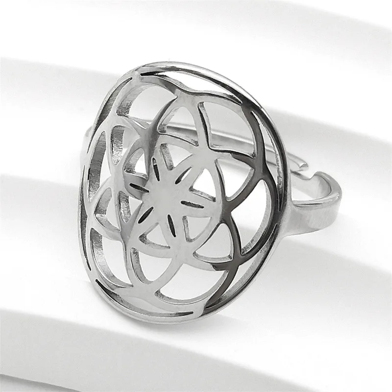 2024 new fashion stainless steel ring female niche opening hollow mandala flower stamen ring accessories birthday small gift