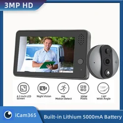 iCam365-campanas de puerta inalámbricas para exteriores, LCD, 4,3 pulgadas, Audio bidireccional, mirilla de puerta Digital de 3MP, Wifi para apartamento