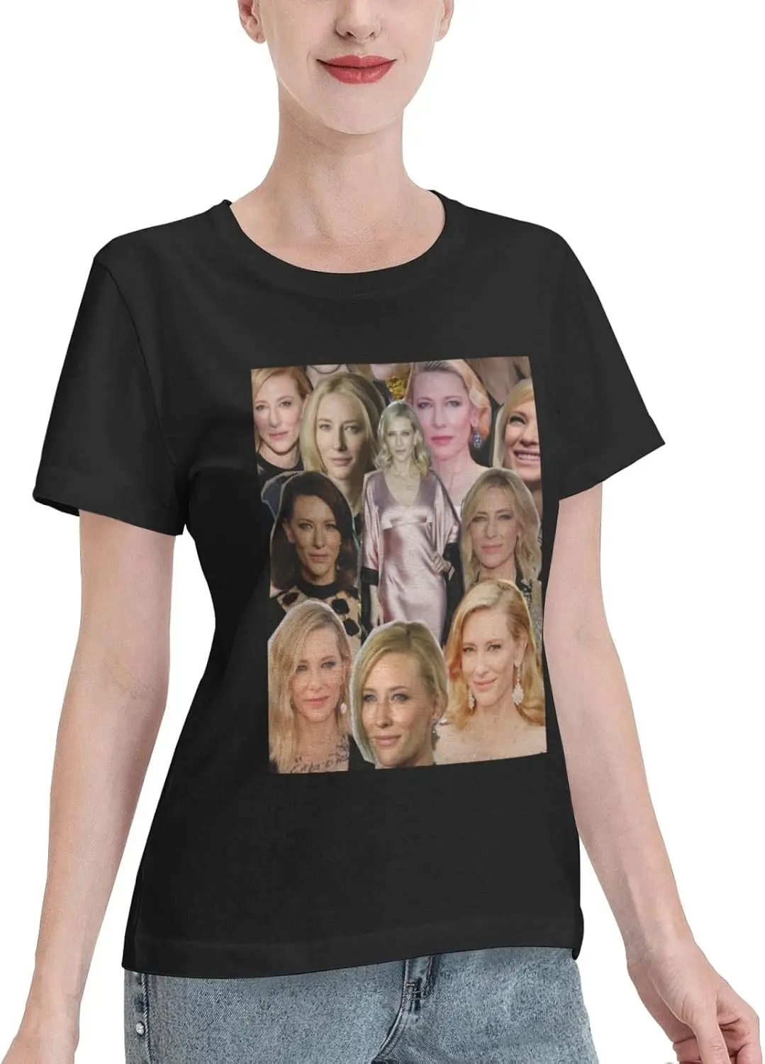 Cate Blanchett Collage T Shirt Woman'S Summer Short Sleeve Crew Neck Tee Classic Sport Shirts Large Black