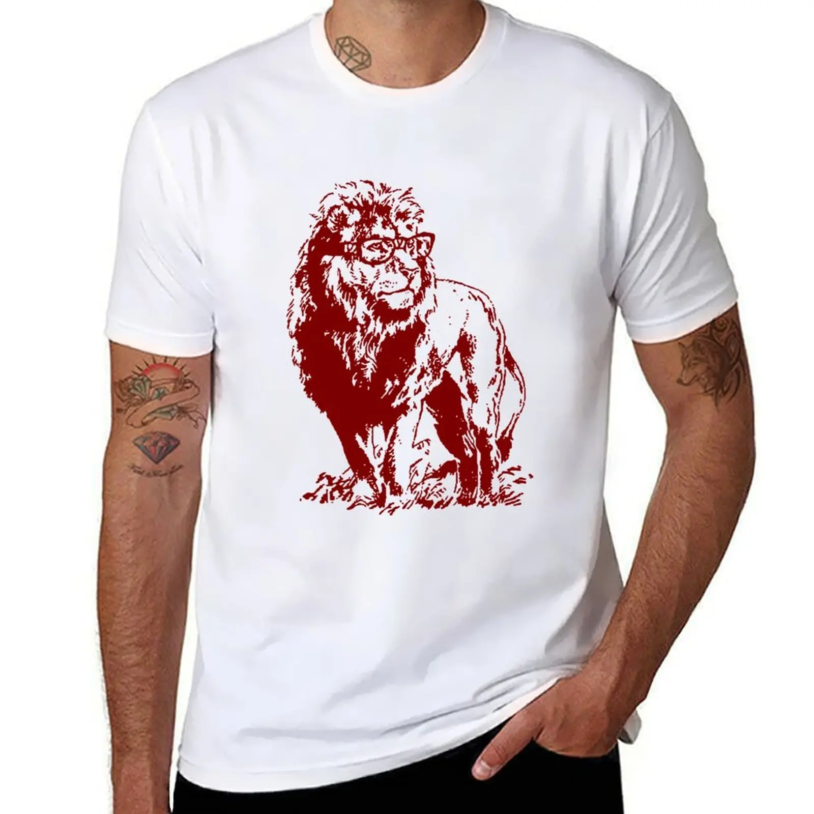 

For Book Readers Lion in Glasses T-Shirt man t shirts cotton man t shirt designer T-Shirt