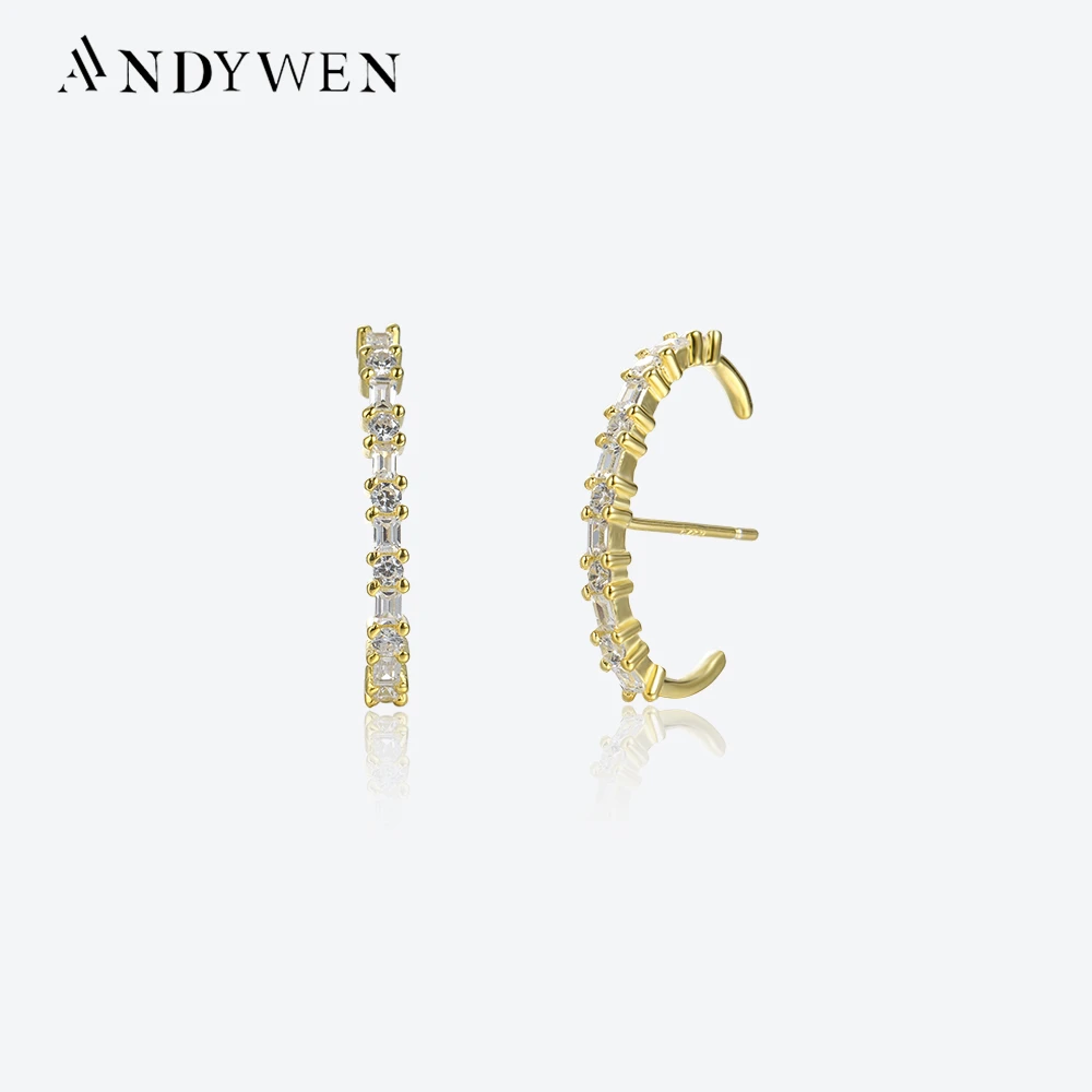 ANDYWEN 925 Sterling Silver Gold Clear CZ Circle Stud Earring 2023 Spiring Luxury Fine Jewelry Valentines Gift Women Jewels