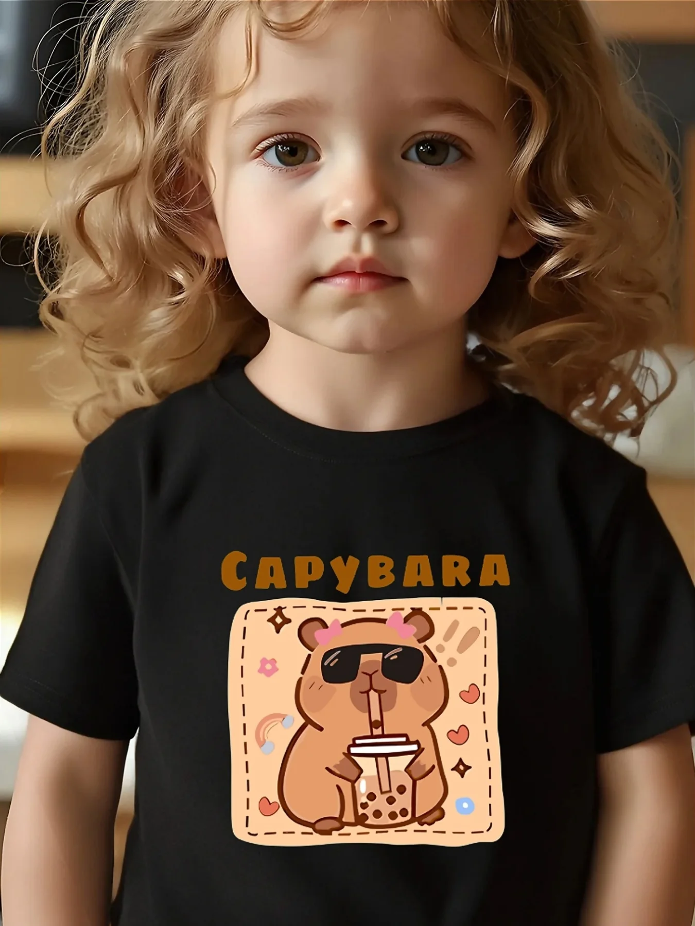 Cute Capybara Tea Cartoon Print Family Matching T Shirt Boys Girls Tee Parent Child Casual Top Mom Dad Kids Summer Daily Wear