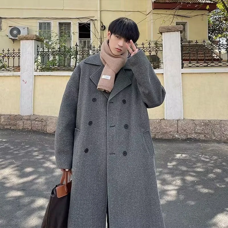 

Модный шерстяной плащ для мальчиков-подростков, корейский стиль, средней длины, пиджак с двойными пуговицами, зимняя куртка ​