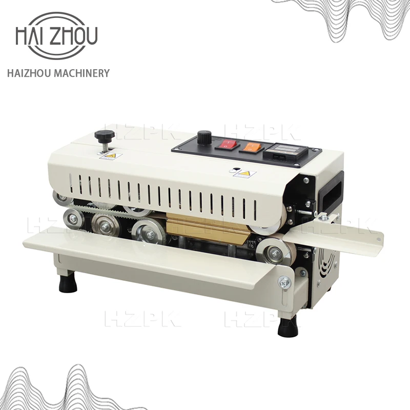 

HAIZHOU MINI Sealer Continuous Band Sealing Machine For Plastic Bag and Date Impress Coding Tabletop Small Size FR-400