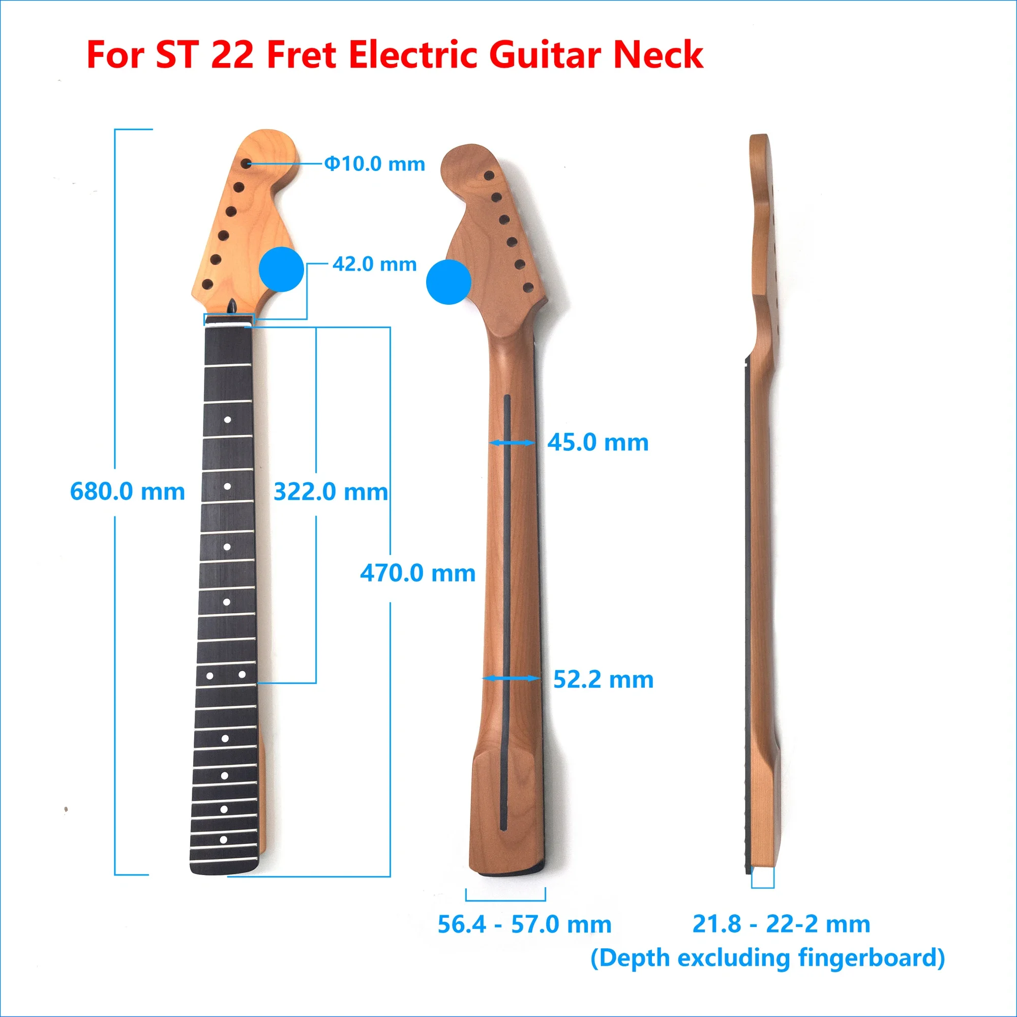 22 Frets Electric Guitar Neck Roasted Maple Rosewood Fingerboard for ST Guitar Replacement Parts