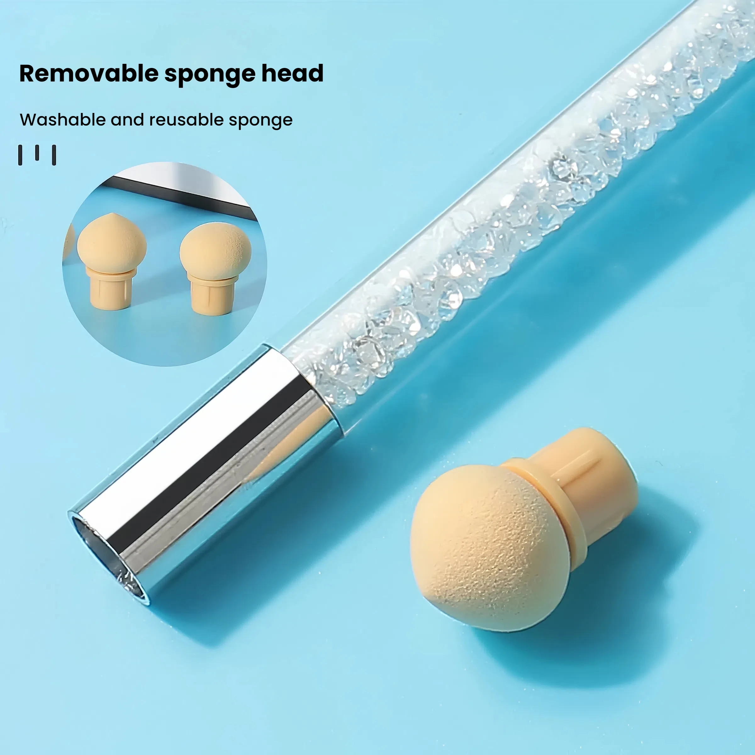 1 conjunto de escova de esponja de ponta dupla para arte em unhas, lavável, substituível, 4 cabeças para esmalte em gel, gradiente, glitter, pó, ferramentas de aplicação