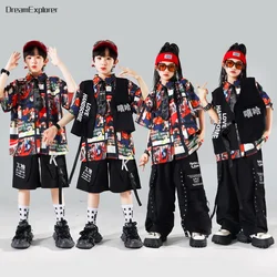 Boys Hip Hop Vest Retro Shirt Cargo Pants Girls Street Dance Shorts Clothes Sets Kids Jazz K-pop Costumes Children Streetwear