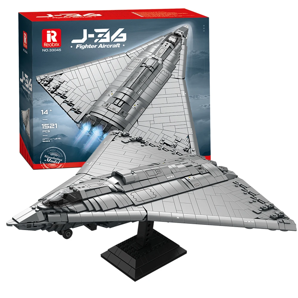 1521PCS J-36 Stealth Fighter Building Blocks Air Force Fighter Model Bricks Set With Display Stand Military Enthusiasts Toy Gift