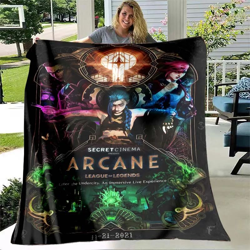 Arcane Throw Blanket Lol League of Legends Soft Cover Lightweight Warm Anime Cartoon Game Flannel Blanket for Kids' Room Bedroom