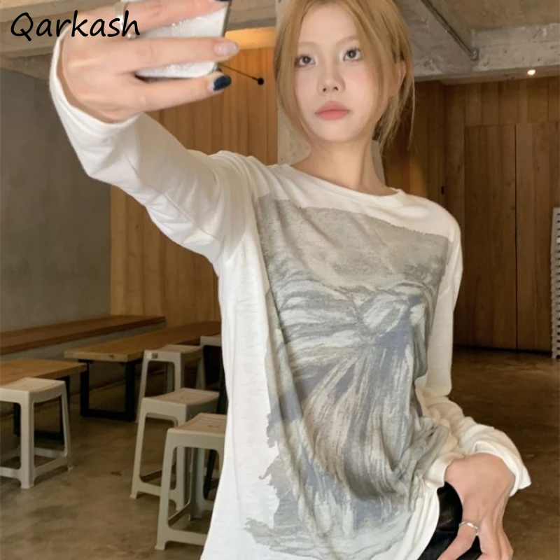 T-shirts Full Sleeve Printed Modal Loose Micro Transparent Korean Fashion Vintage Chic Hot Girls Sunscreen Summer Ins Streetwear