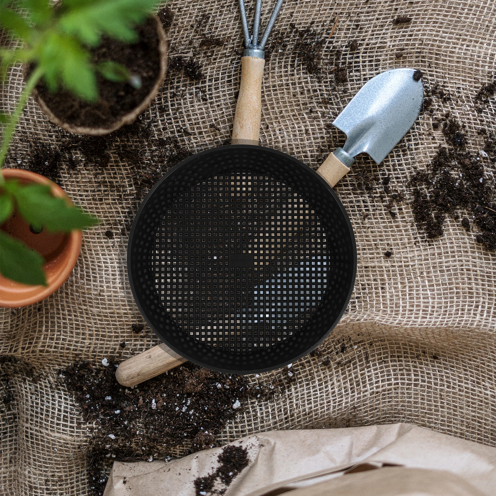 Round Plastic Soil Mesh Screen Dirt Rock Gravel Sand Compost Tool For Gardening Landscaping Outdoor Use Large Capacity Rotary