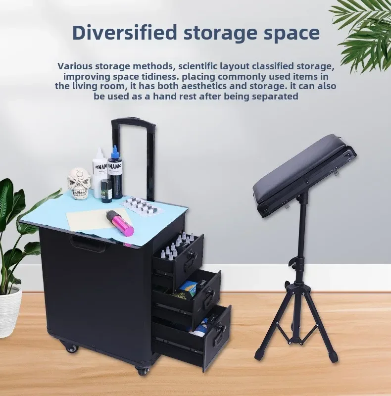 

For High-Capacity Draw-Bar Box Dual Purpose Able Arm Bracket Portable Suitcase Tattoo Trolley Bag Artist Tools Storage CAS