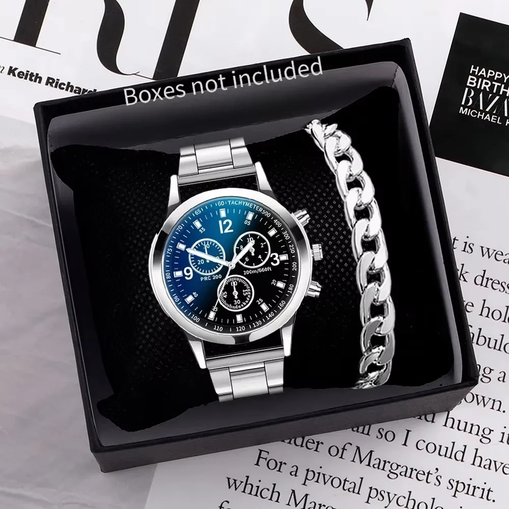 

2pcs Business Men's Watch Quartz Watch and Men's Fashion Steel Strap Bracelet (excluding box)