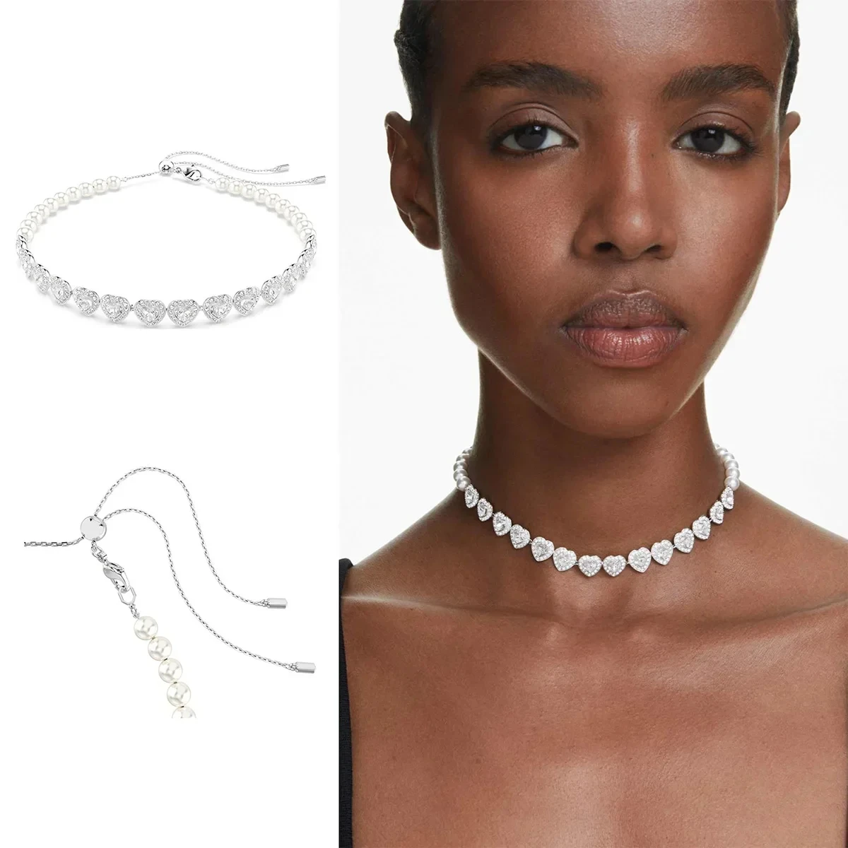 2026 New Trend Fine Wedding Jewelry Set Charming White Note Heart Shaped Pearl Crystal Luxury Women's Necklace Bracelet Earrings