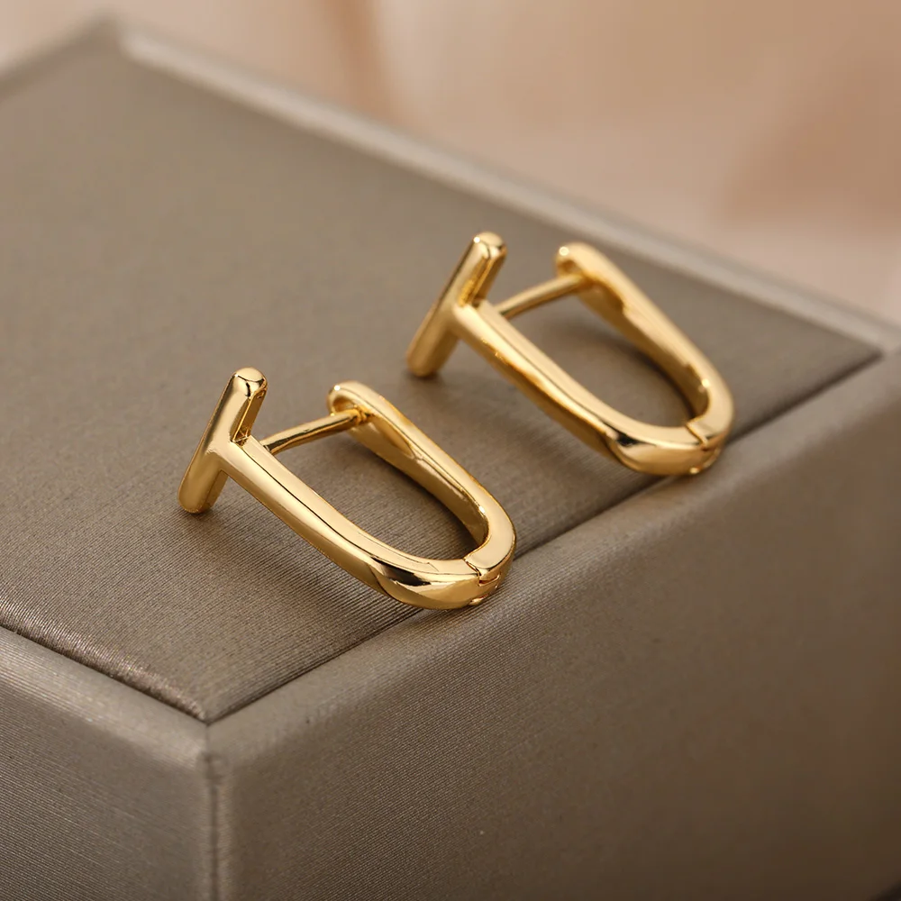 Fashion T Shape Geometric Paperclip Stud Earrings For Women Stainless Steel Gold Color Earrings Female Jewelry aretes 2024