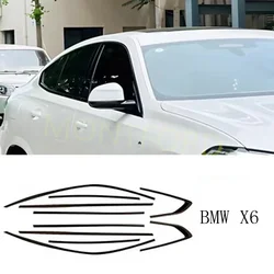 Stainless Steel Car Door Full Window Frame Window Sill Molding Trim Cover For BMW X6 E71 F16 G06 2008-2022 (black silver)